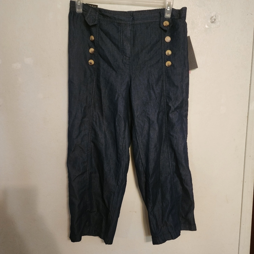 Deja Bleu Sailor Style Wide Leg Pants Size PXL NWT (Missing Button), Inseam 25"